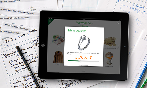 Berater-App der Provinzial Rheinland Versicherung - Tablet-Ansicht mit Konzeptnotizen