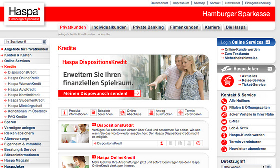 Website-Relaunch Hamburger Sparkasse (Haspa) - Kredite