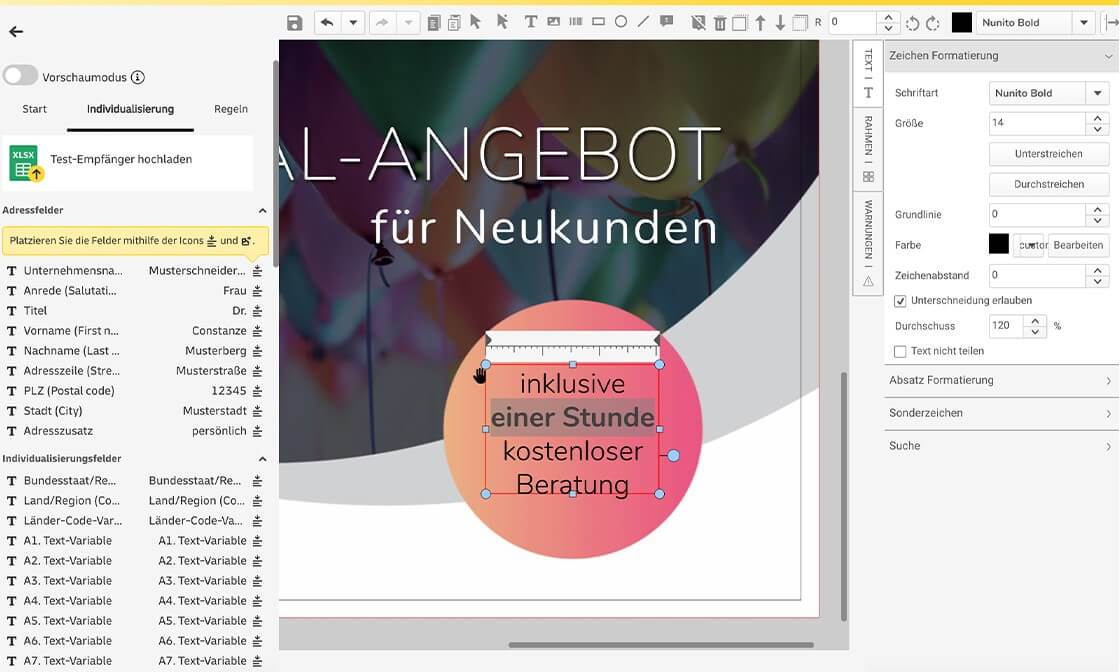 Schriftanpassung im Online Editor