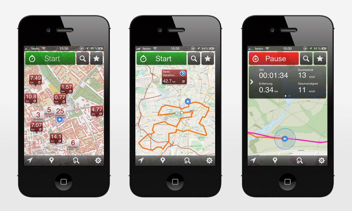 GPSies+ - App-Ansichten auf dem Smartphone