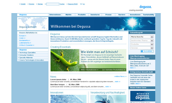 Degussa - Unternehmensseite