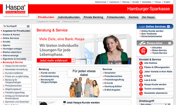 Website-Relaunch Hamburger Sparkasse (Haspa) - Beratung und Service