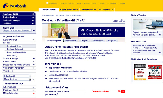 Postbank - Privatkundenbereich Kredite